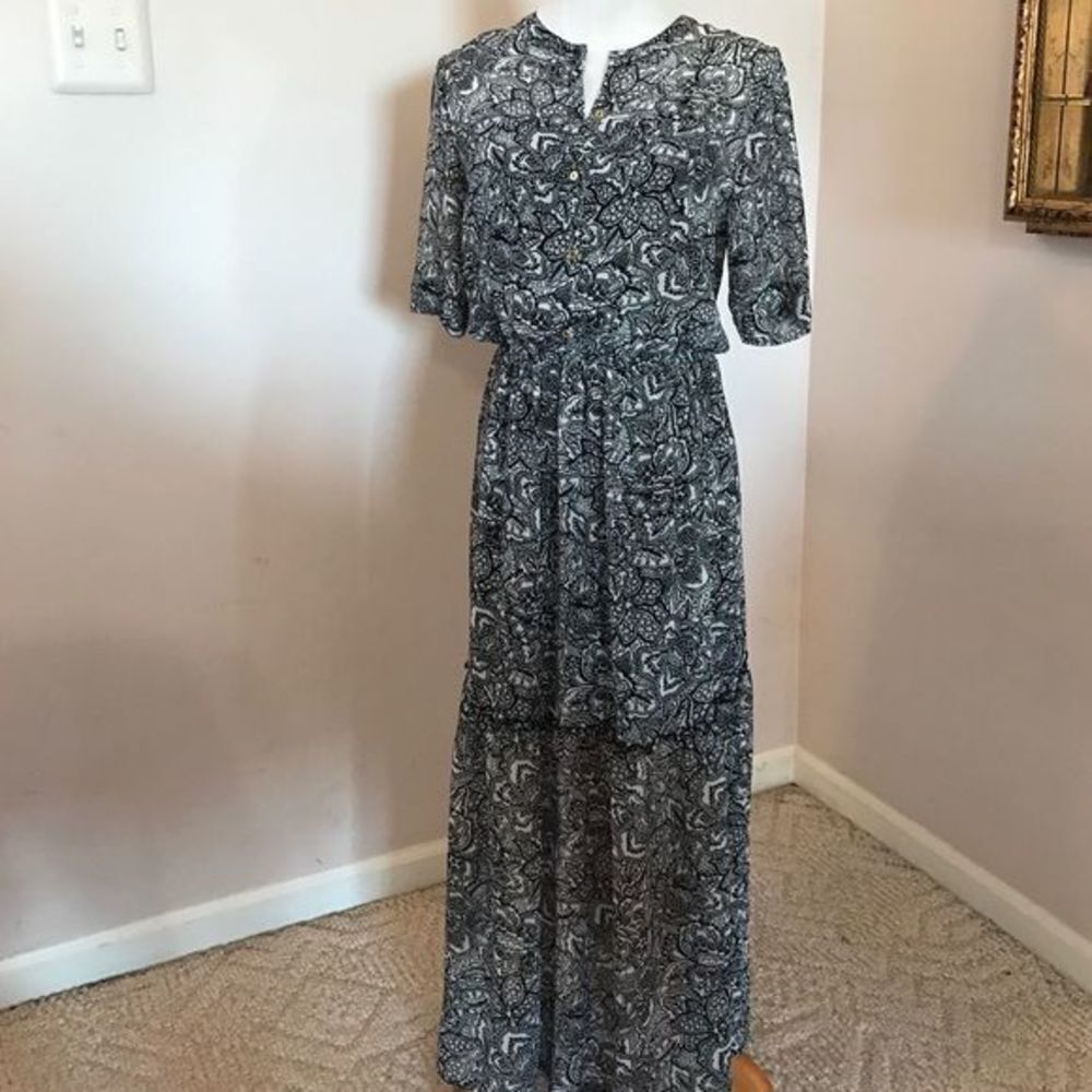 🔥NEW!🔥Cottage Core BLACK Chiffon MAXI Dress‎ with Ruffles XS